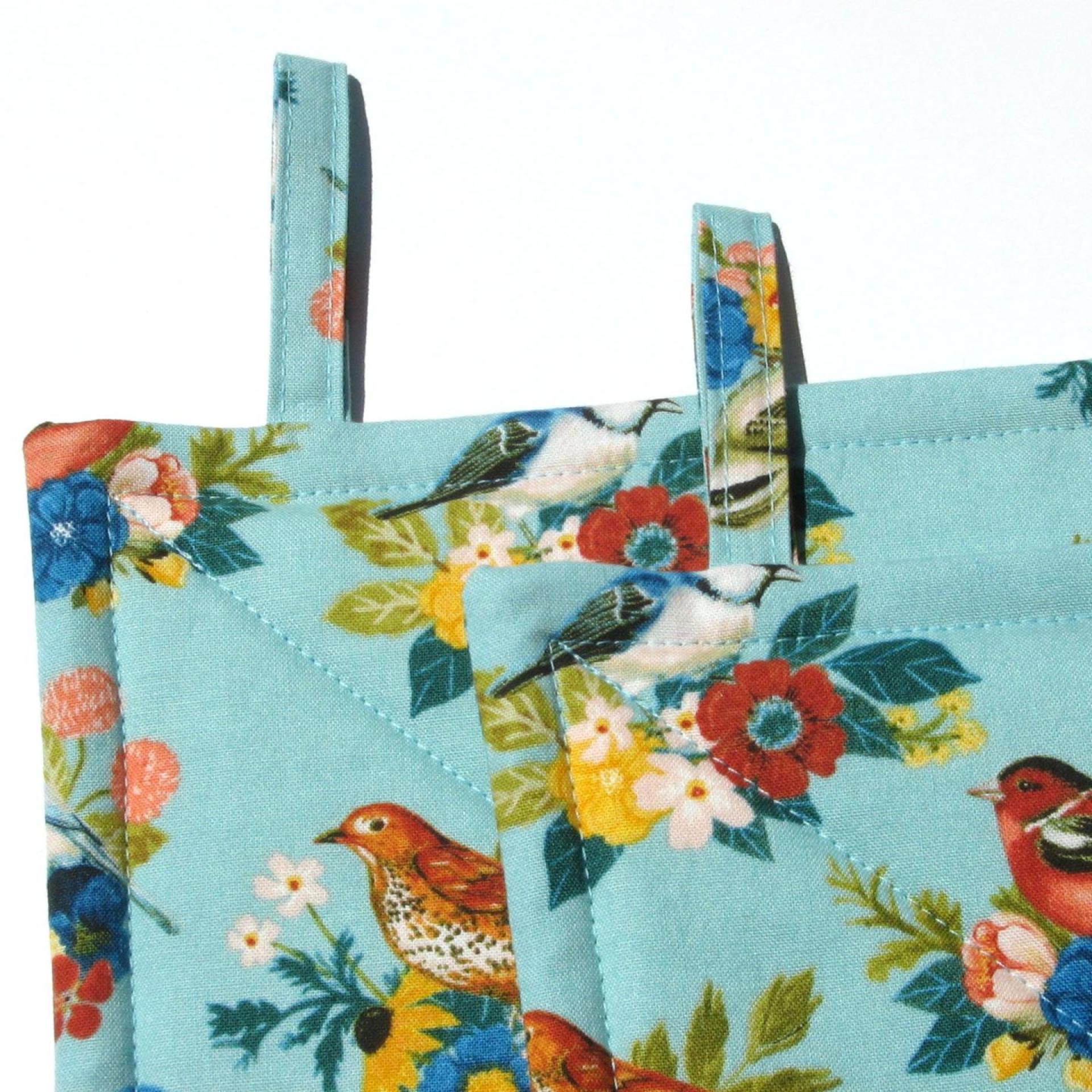Summer Birds Potholders, Colorful Birds and Bunches of Flowers, Quilted Hot Pads, USA Made Housewarming, Hostess Gift