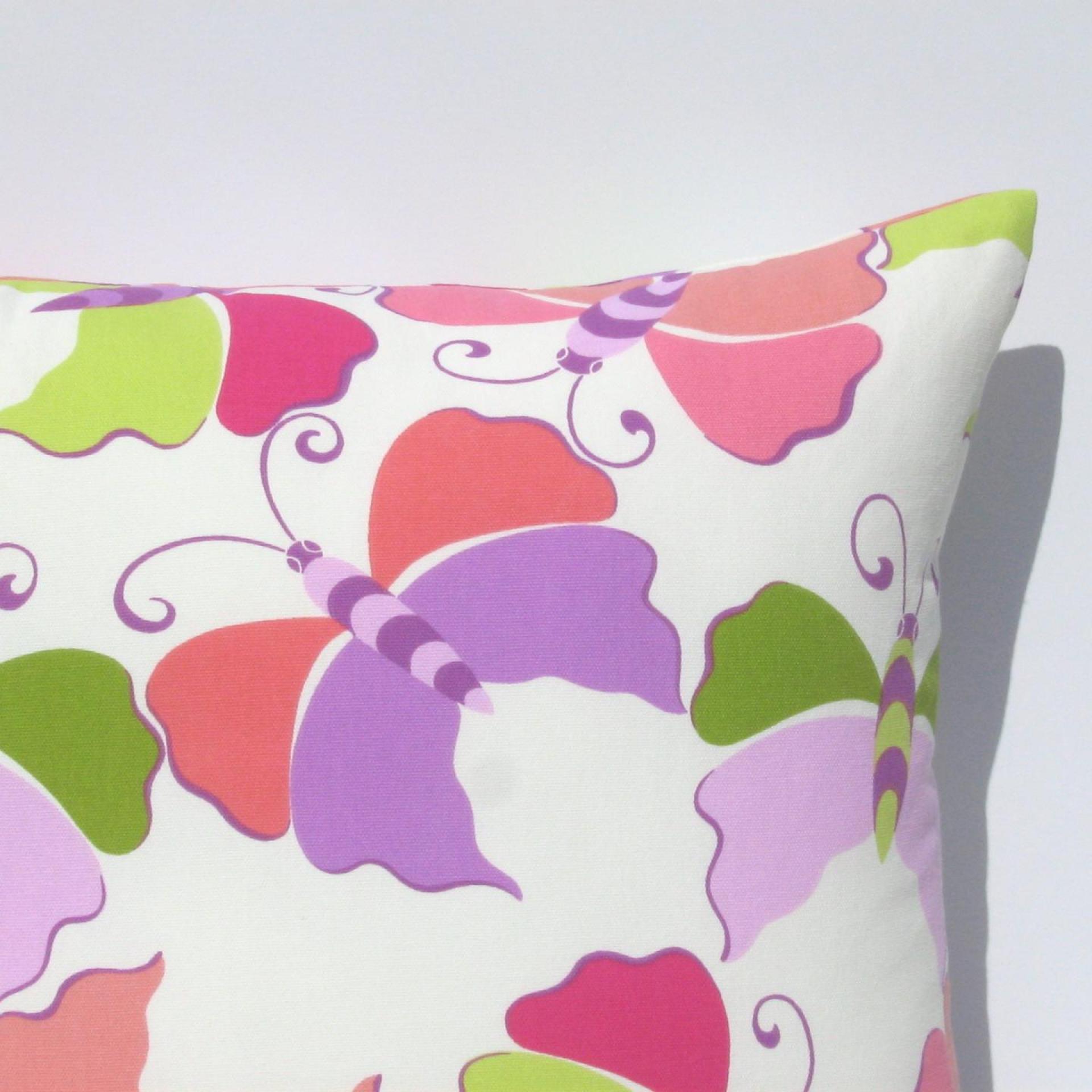 Butterfly Pillow Cover, Pop-Art Kids Room Décor, Pink, Lavender, Magenta, Coral & Green Butterflies, ~17 x 17 Pillow Cover, USA Handmade 