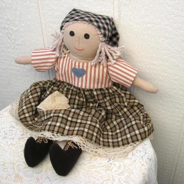 Cloth Doll with Country Style Dress and Brown Felt Boots, Hand Crafted for Collectors, Artisan Made in New Mexico