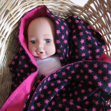 Flannel Baby Blanket with Hot Pink Stars on Black, All Cotton, Handmade in New Mexico