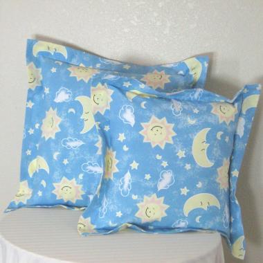 Sky Blue Pillow Covers for Nursery Décor, New Baby or Shower Gift, Yellow Suns, Moons and Stars on Blue Cotton, Set of two Covers