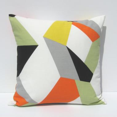 MCM Style Pillow Cover, Retro 50s Geometric Home Décor in Yellow, Green, Orange, Gray, Black, White Linen, 19 x 19