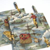 Fishing Potholders, Quilted Hot Pads Fisherman's Gift, Boat & Cabin Décor, Handmade Housewarming Gift