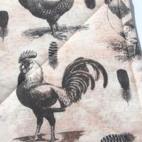 Roosters & Chickens Potholders, Quilted Handmade Hot Pads in Black, Grey, Pink Sand and Cream, Housewarming, Hostess Gift