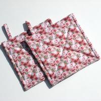 Pink Christmas Potholders, Mini Santa Quilted Hot Pads, USA Handmade, Wrapped for Gift Giving