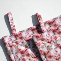 Pink Christmas Potholders, Mini Santa Quilted Hot Pads, USA Handmade, Wrapped for Gift Giving