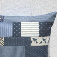 Denim Patchwork Pillow Cover, Upcycled Indigo Home Décor, Boho Style 18 x 18 Pillow Cover