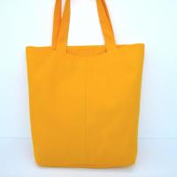 Fabric Shopping Bag, Orange Duck Canvas Tote with Vintage Peach Botanical Illustration, Eco-Friendly