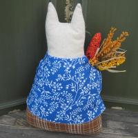 Primitive Cat with Autumn Harvest Bouquet, Albertina Corn Girl #1, Country Cottage Décor