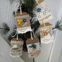 Primitive Lacy Gift Tags, Handmade Hangtags with Flowers and Pearls, Scrapbook Ornaments, Junk Journaling