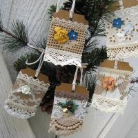 Primitive Lacy Gift Tags, Handmade Hangtags with Flowers and Pearls, Scrapbook Ornaments, Junk Journaling