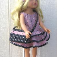 Dusty Pink Ruffled Dress for 18-inch Doll, Matching Bag and Headband, Bees and Polka Dots, Travel or Summer Party Outfit