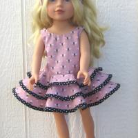Dusty Pink Ruffled Dress for 18-inch Doll, Matching Bag and Headband, Bees and Polka Dots, Travel or Summer Party Outfit