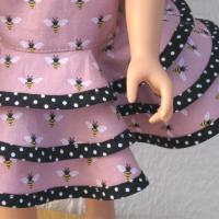 Dusty Pink Ruffled Dress for 18-inch Doll, Matching Bag and Headband, Bees and Polka Dots, Travel or Summer Party Outfit