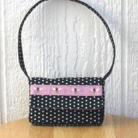Dusty Pink Ruffled Dress for 18-inch Doll, Matching Bag and Headband, Bees and Polka Dots, Travel or Summer Party Outfit