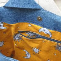 Upcycled Denim Tote in Patchwork Repurposed Blue Jeans Denim & Vintage Coin Bag Cotton, Lined Big Bag with Pockets