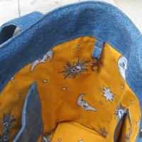 Upcycled Denim Tote in Patchwork Repurposed Blue Jeans Denim & Vintage Coin Bag Cotton, Lined Big Bag with Pockets