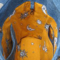 Upcycled Denim Tote in Patchwork Repurposed Blue Jeans Denim & Vintage Coin Bag Cotton, Lined Big Bag with Pockets