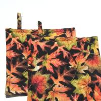 Swirling Autumn Leaves Potholders, Colorful Red Gold Maple Leaf Hot Pads, USA Made Housewarming or Hostess Gift