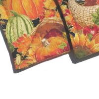 Autumn Harvest Potholders, Hot Pads w. Pumpkins, Sunflowers and Apples, USA Made Housewarming or Hostess Gift
