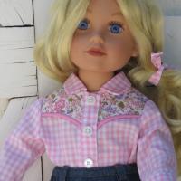 Cowgirl Shirt and Blue Jeans for 18 Inch Doll, Western Outfit in Pink Gingham and Blue Denim, Collared Shirt and 4-Pocket Jeans