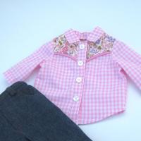 Cowgirl Shirt and Blue Jeans for 18 Inch Doll, Western Outfit in Pink Gingham and Blue Denim, Collared Shirt and 4-Pocket Jeans