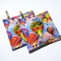 Hot Air Balloon Potholders, Blue Sky, Clouds & Balloons Hot Pads, American Made Hand Crafted Hostess, Housewarming Gift, PATTERN WILL VARY!