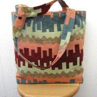 Jacquard Upholstery Tote with Pockets, SW Sandstone Colors Big Lined Bag for Shopping & Travel, Handcrafted Gift Made in New Mexico