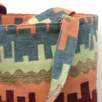 Jacquard Upholstery Tote with Pockets, SW Sandstone Colors Big Lined Bag for Shopping & Travel, Handcrafted Gift Made in New Mexico