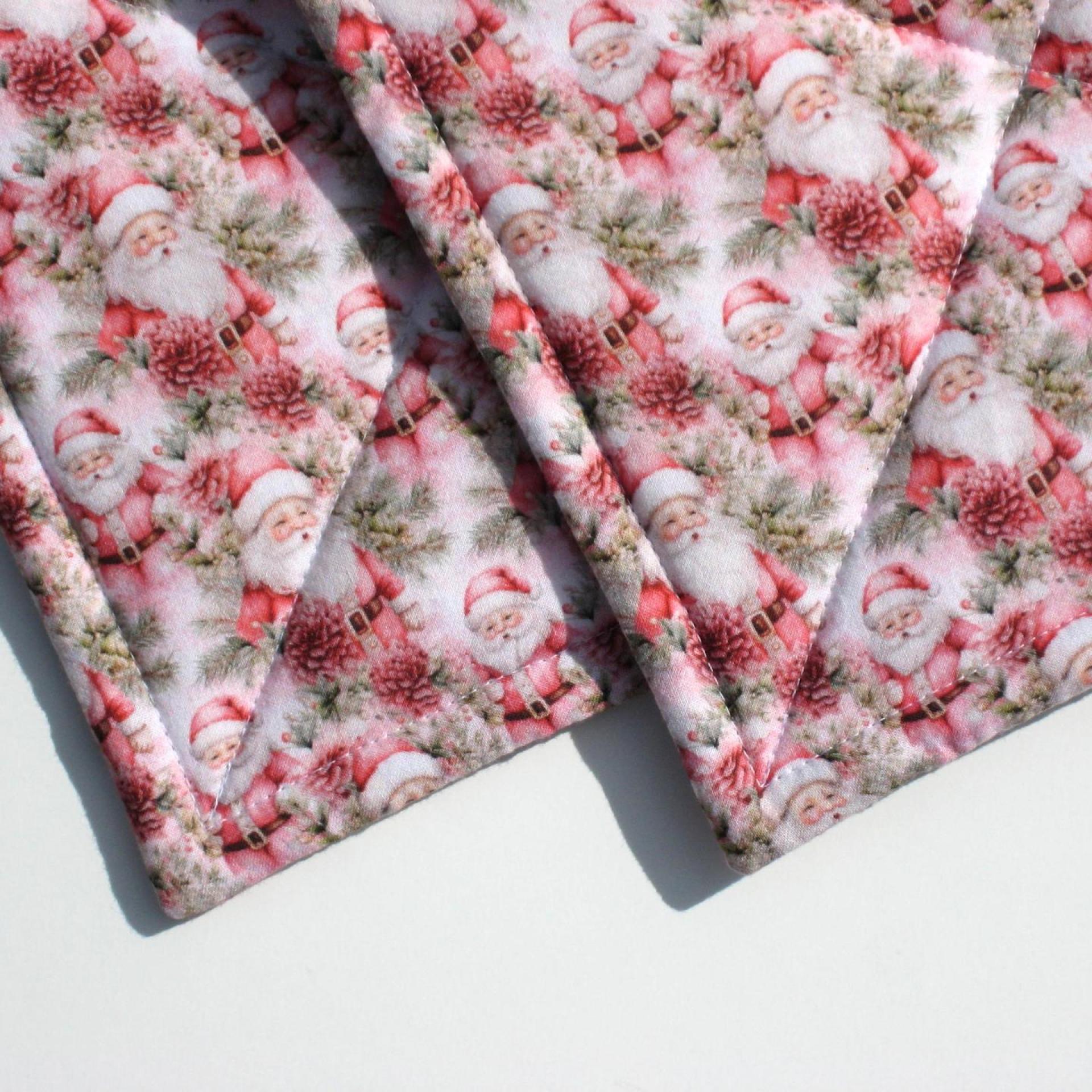 Pink Christmas Potholders, Mini Santa Quilted Hot Pads, USA Handmade, Wrapped for Gift Giving