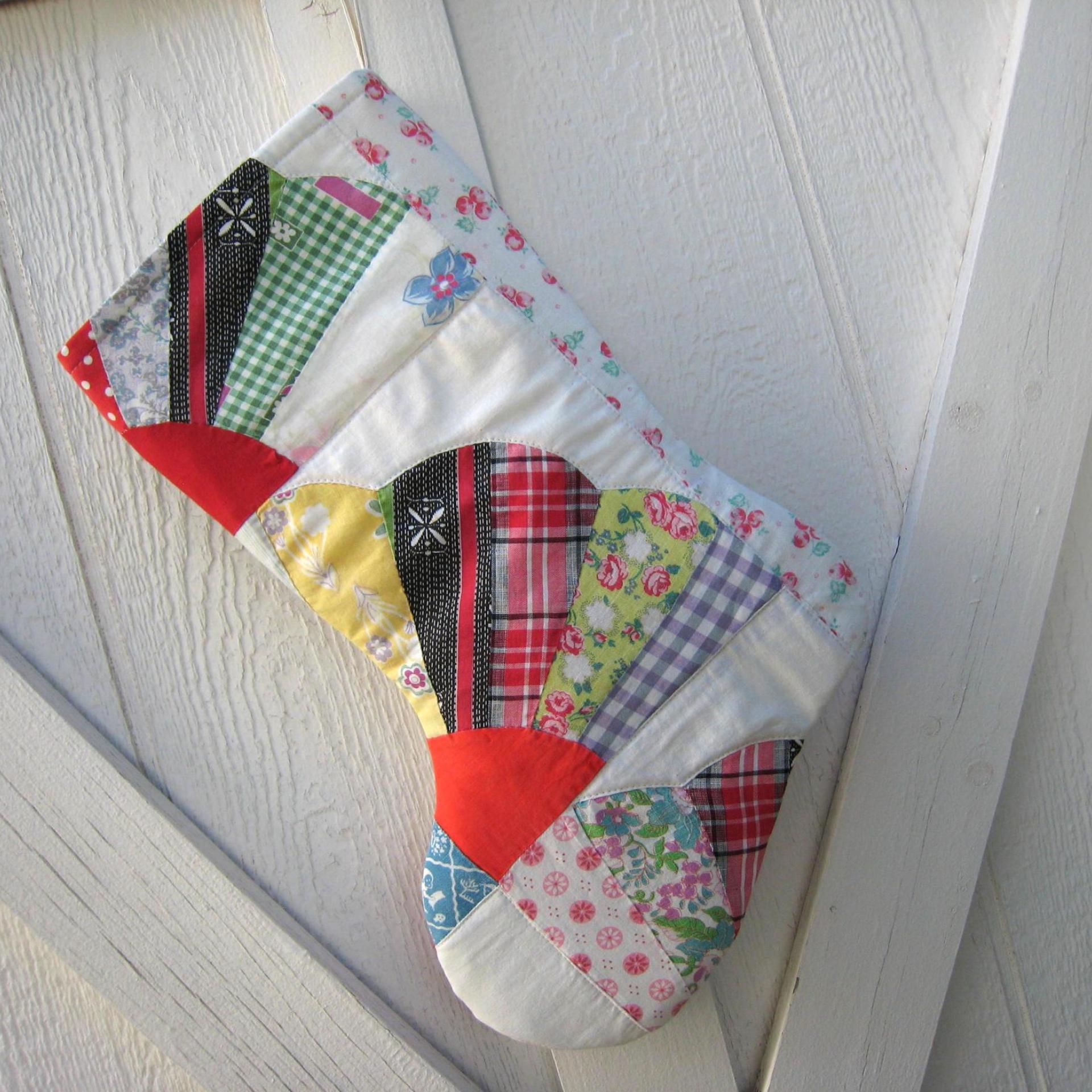 Vintage Fan Quilt Christmas Stocking X-Large