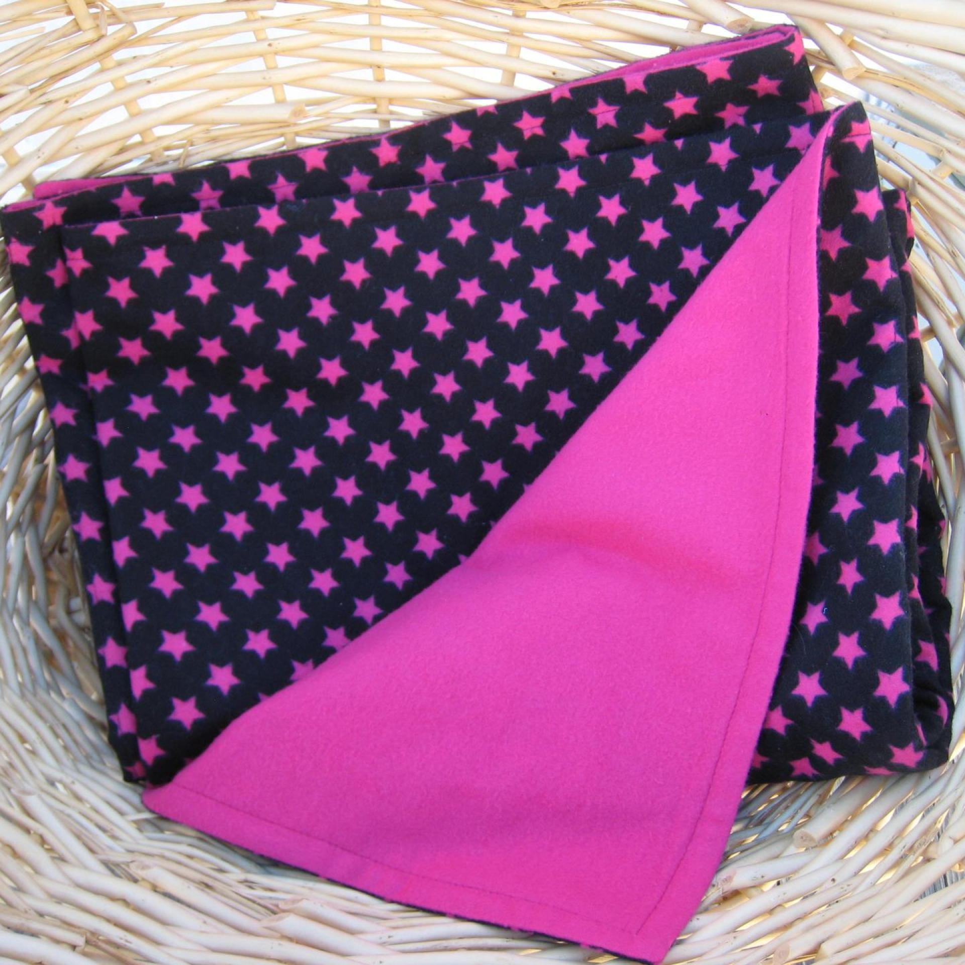 Flannel Baby Blanket with Hot Pink Stars on Black, All Cotton, Handmade in New Mexico