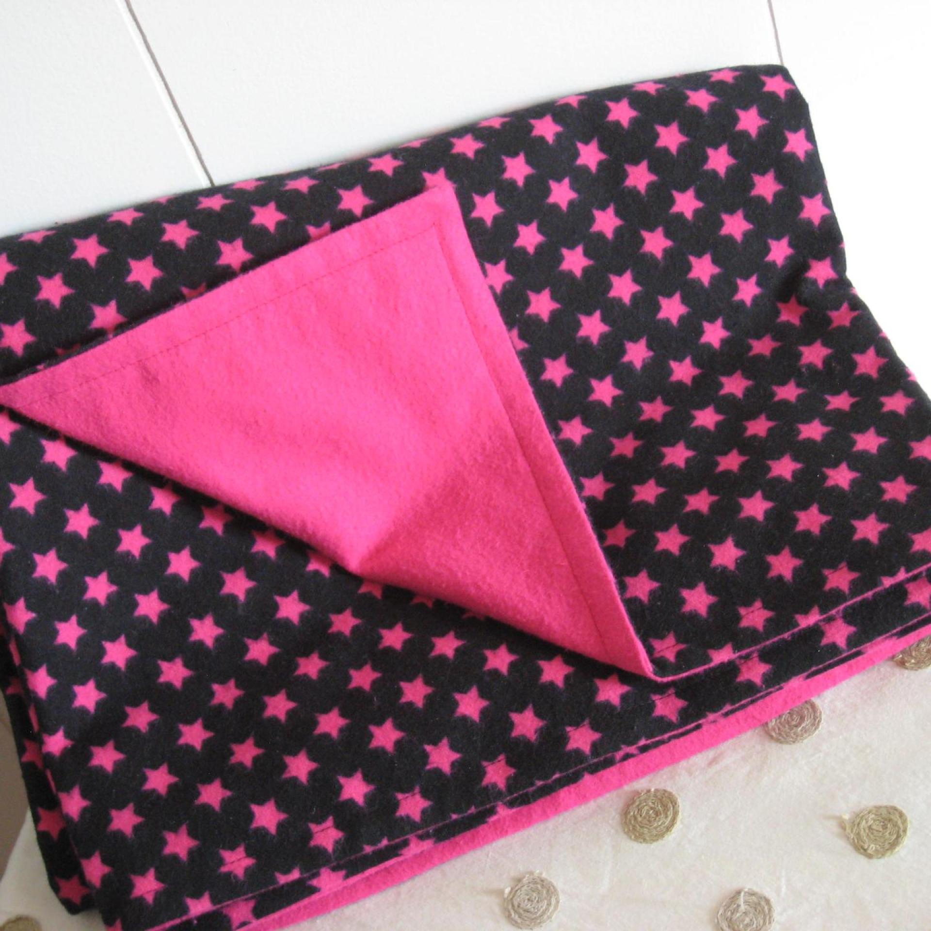 Flannel Baby Blanket with Hot Pink Stars on Black, All Cotton, Handmade in New Mexico
