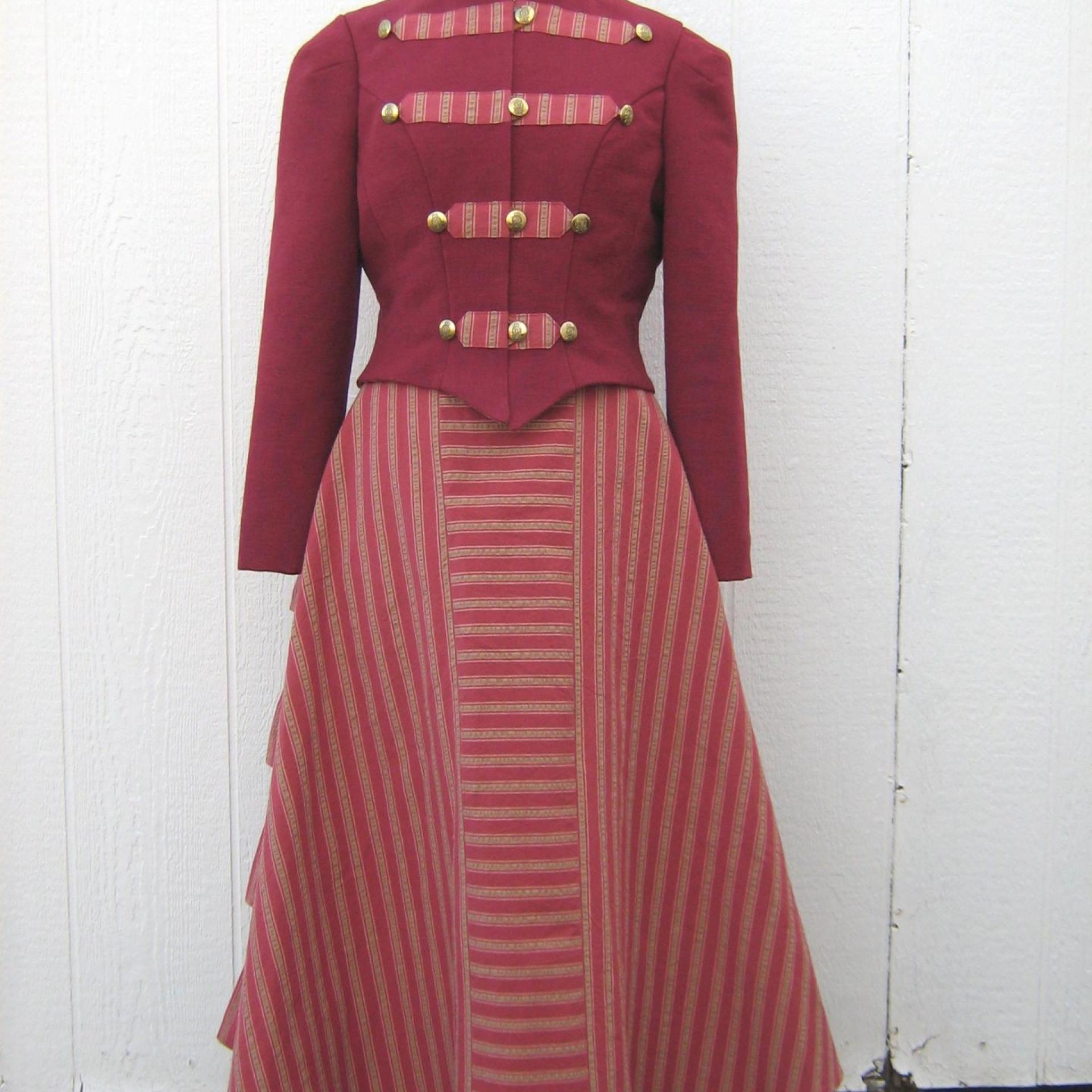 Cosplay Victorian Costume, Steampunk 1800s Travel Dress, Long Ruffled Skirt & Fitted Jacket, Size 8