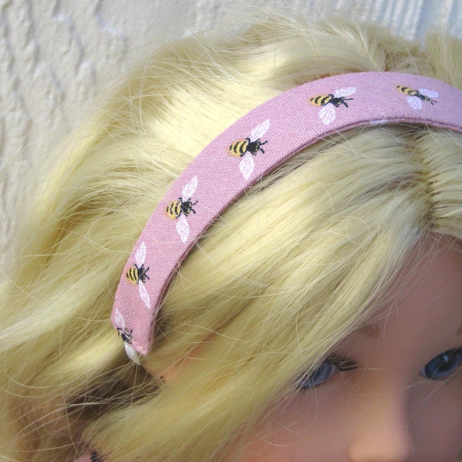 Dusty Pink Ruffled Dress for 18-inch Doll, Matching Bag and Headband, Bees and Polka Dots, Travel or Summer Party Outfit