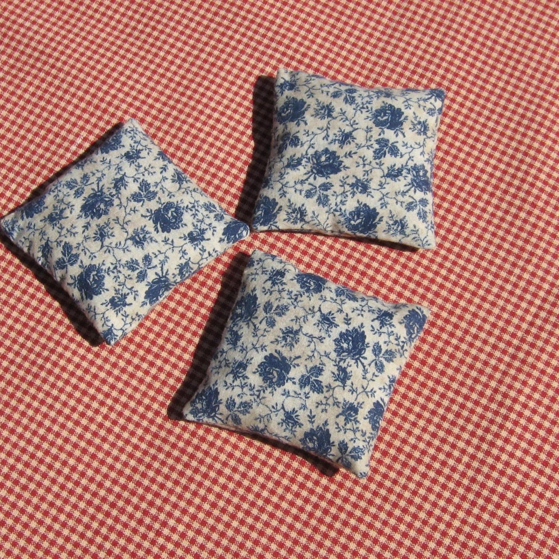 Handmade Lavender Sachets, Set of 3, Vintage Blue & Tan Floral Cotton Print, Drawer Freshener, Gift for Her, 3 x 3 Inch Scented Mini Fabric Bags