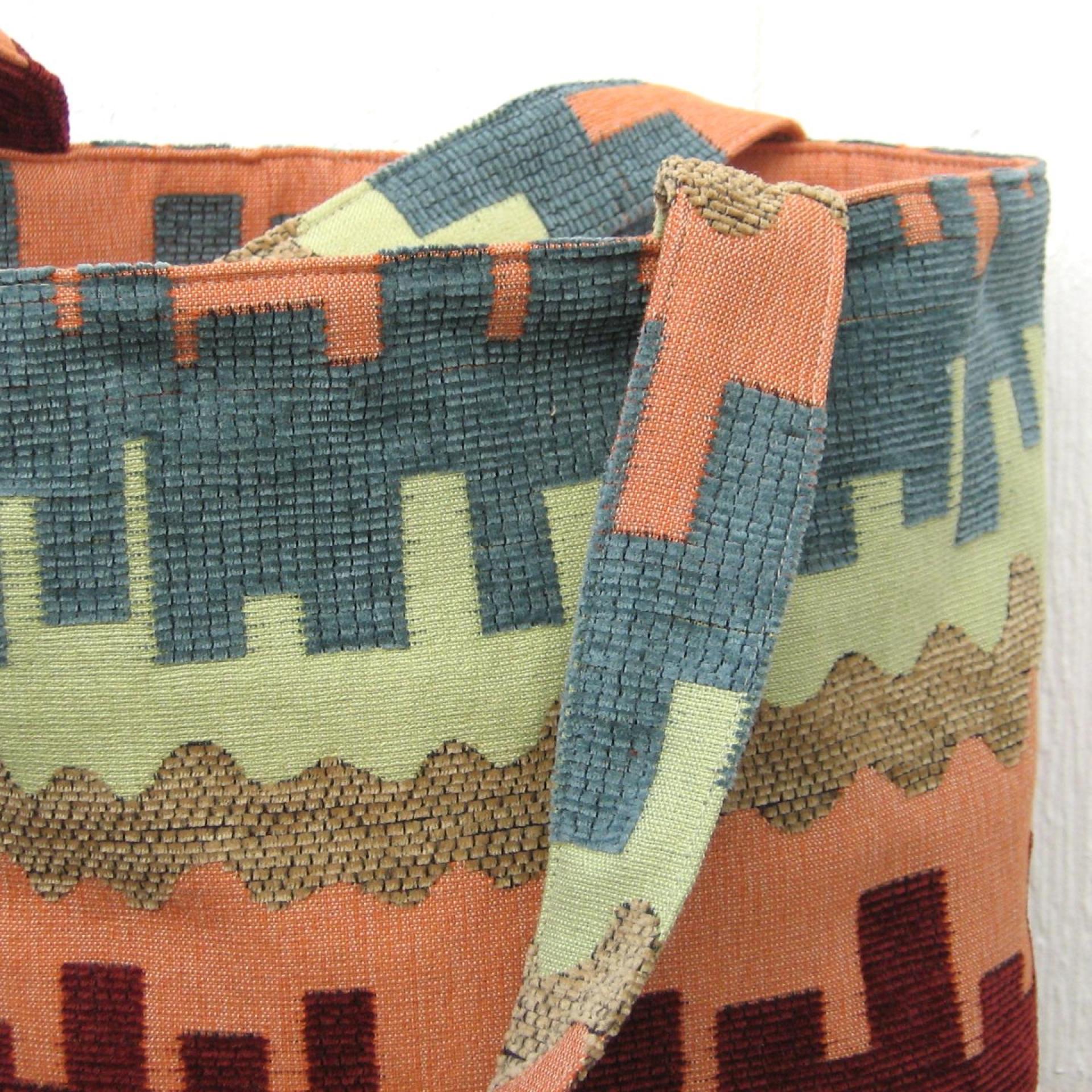 Jacquard Upholstery Tote with Pockets, SW Sandstone Colors Big Lined Bag for Shopping & Travel, Handcrafted Gift Made in New Mexico