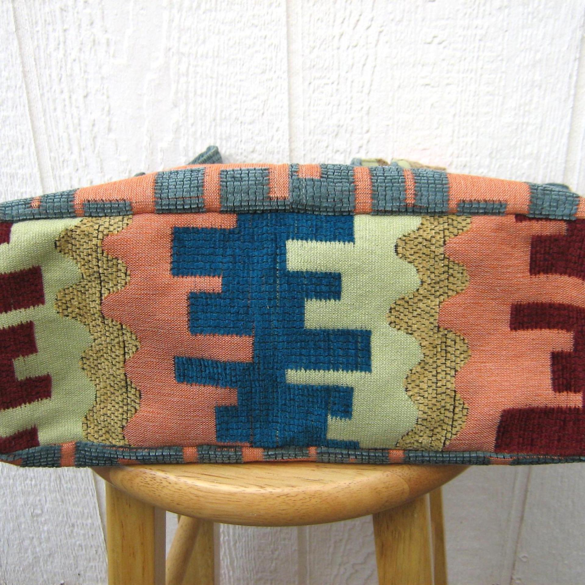 Jacquard Upholstery Tote with Pockets, SW Sandstone Colors Big Lined Bag for Shopping & Travel, Handcrafted Gift Made in New Mexico
