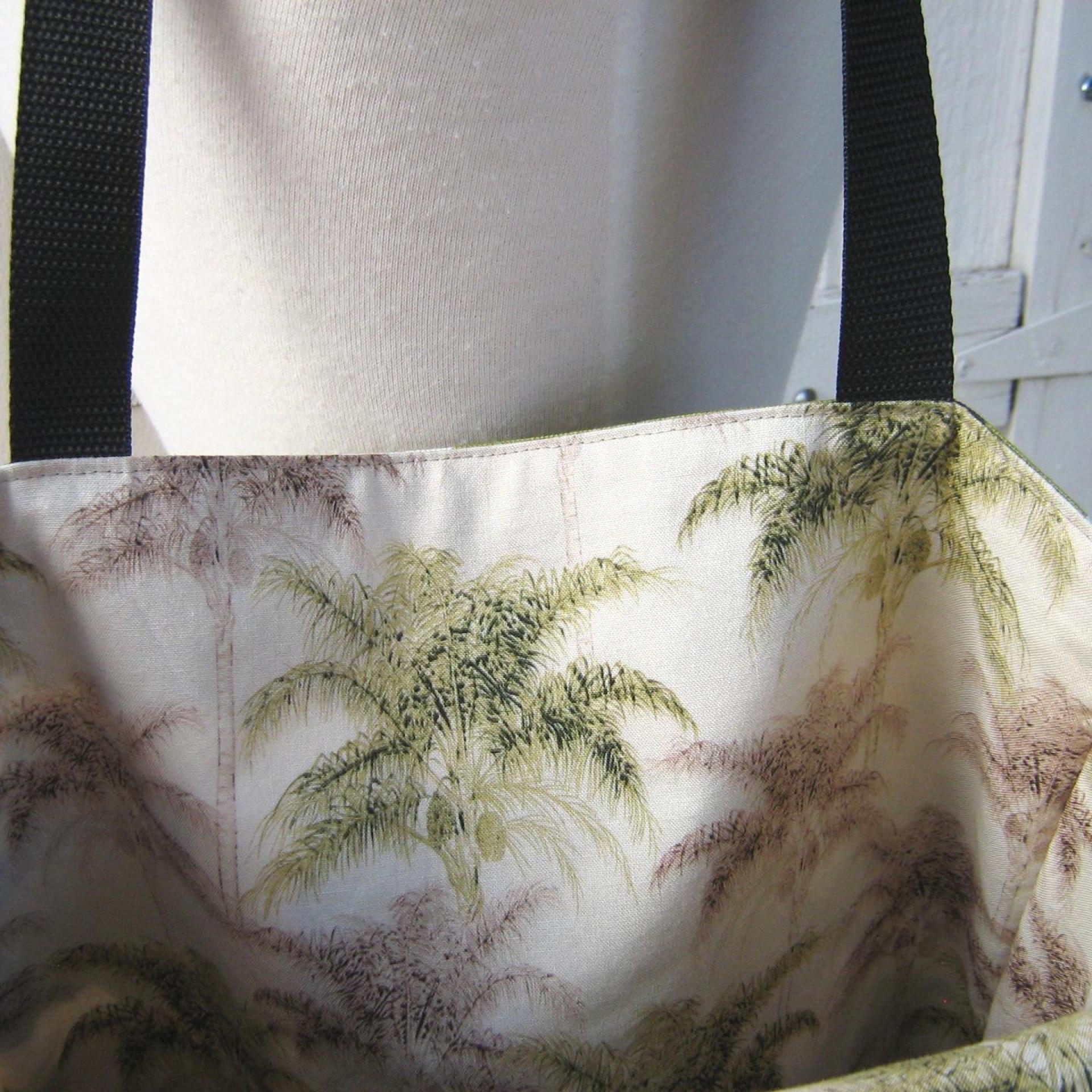 Dinosaur Tote, Funky Lined Bag with Inside Pocket, Perfect for Groceries, Books and Travel, Green, Teal & Taupe Cotton Bag, Handcrafted in New Mexico